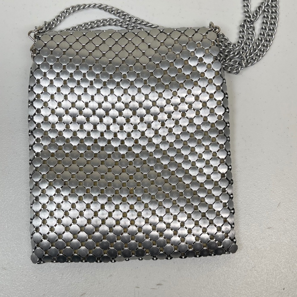 Whiting & Davis Mesh Crossbody Bag Silver Vintage Chainmail Armor Clutch 70s - Picture 5 of 10